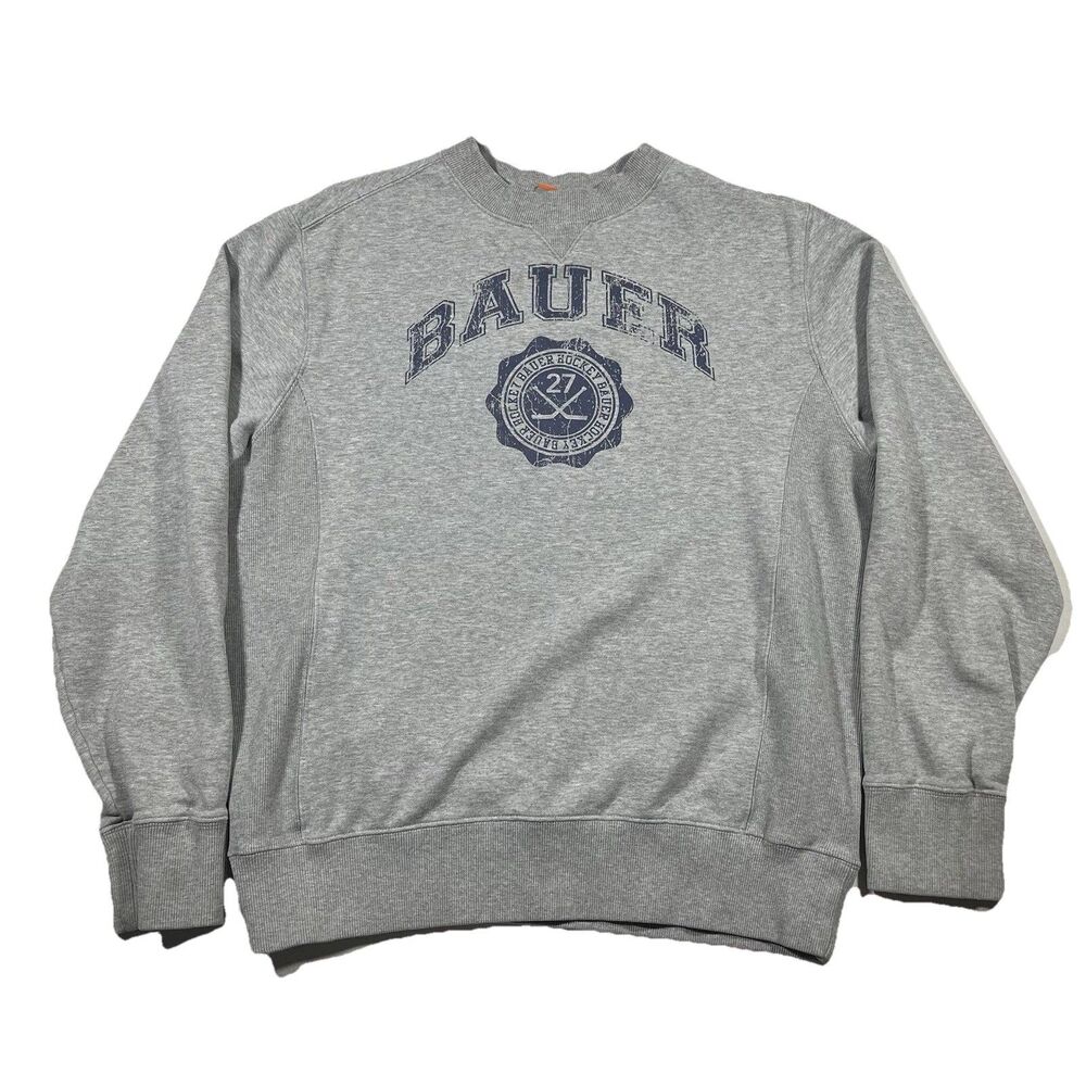 Nike Bauer Hockey Crewneck Sweatshirt Gray Logo Pullover Men’s M